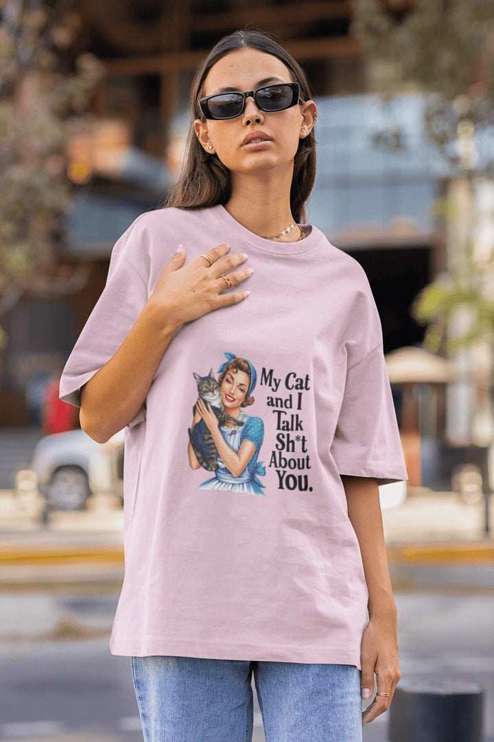 Women and Cat Oversized T-shirt - Urban Theory Co