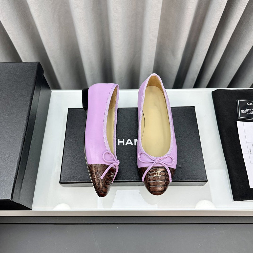 Chanel Ballet Flats Pink Brown Lambskin