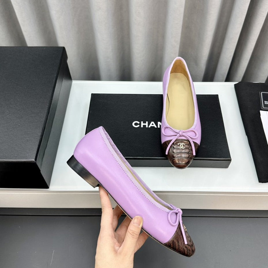 Chanel Ballet Flats Pink Brown Lambskin
