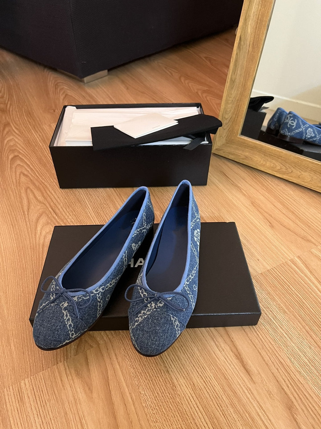 Chanel Ballet Flats Blue Denim