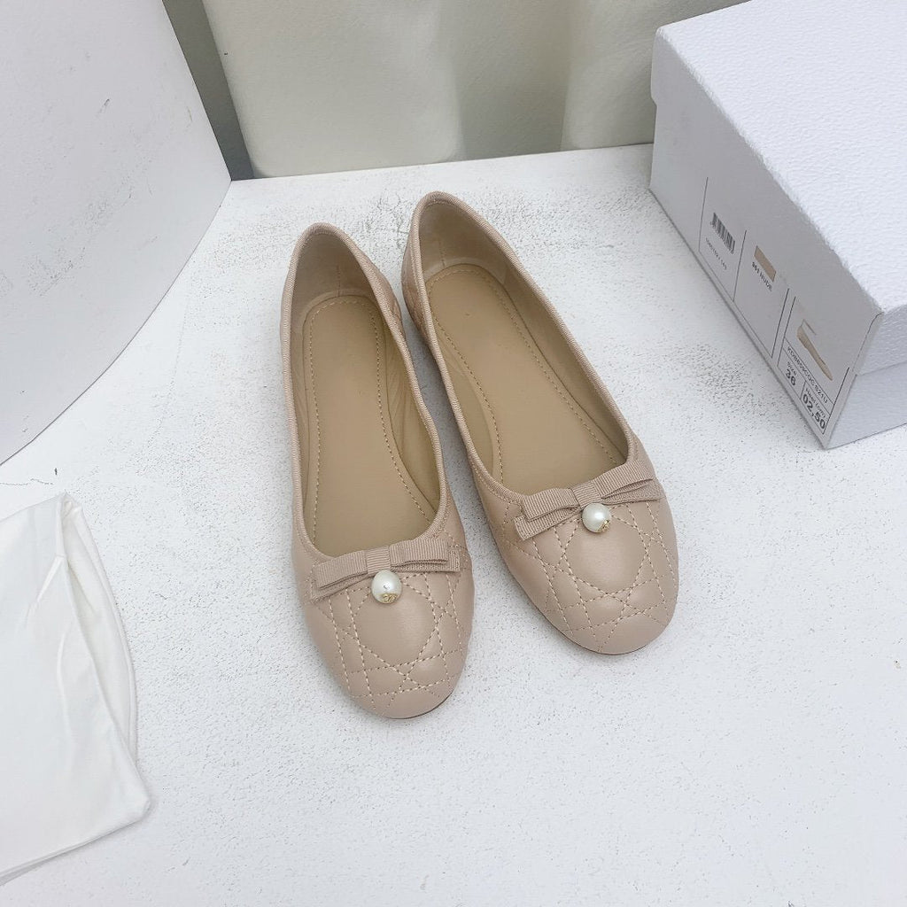 Dior CD Ballet Flat Beige Mop Front