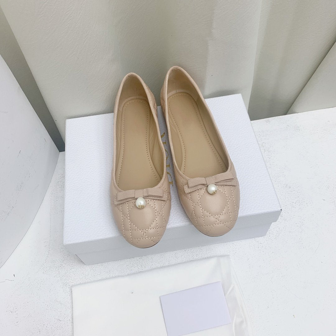 Dior CD Ballet Flat Beige Mop Front