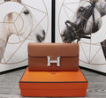 Hermes Clutch Constance 20.5 Brown Calfskin Silver Hardware