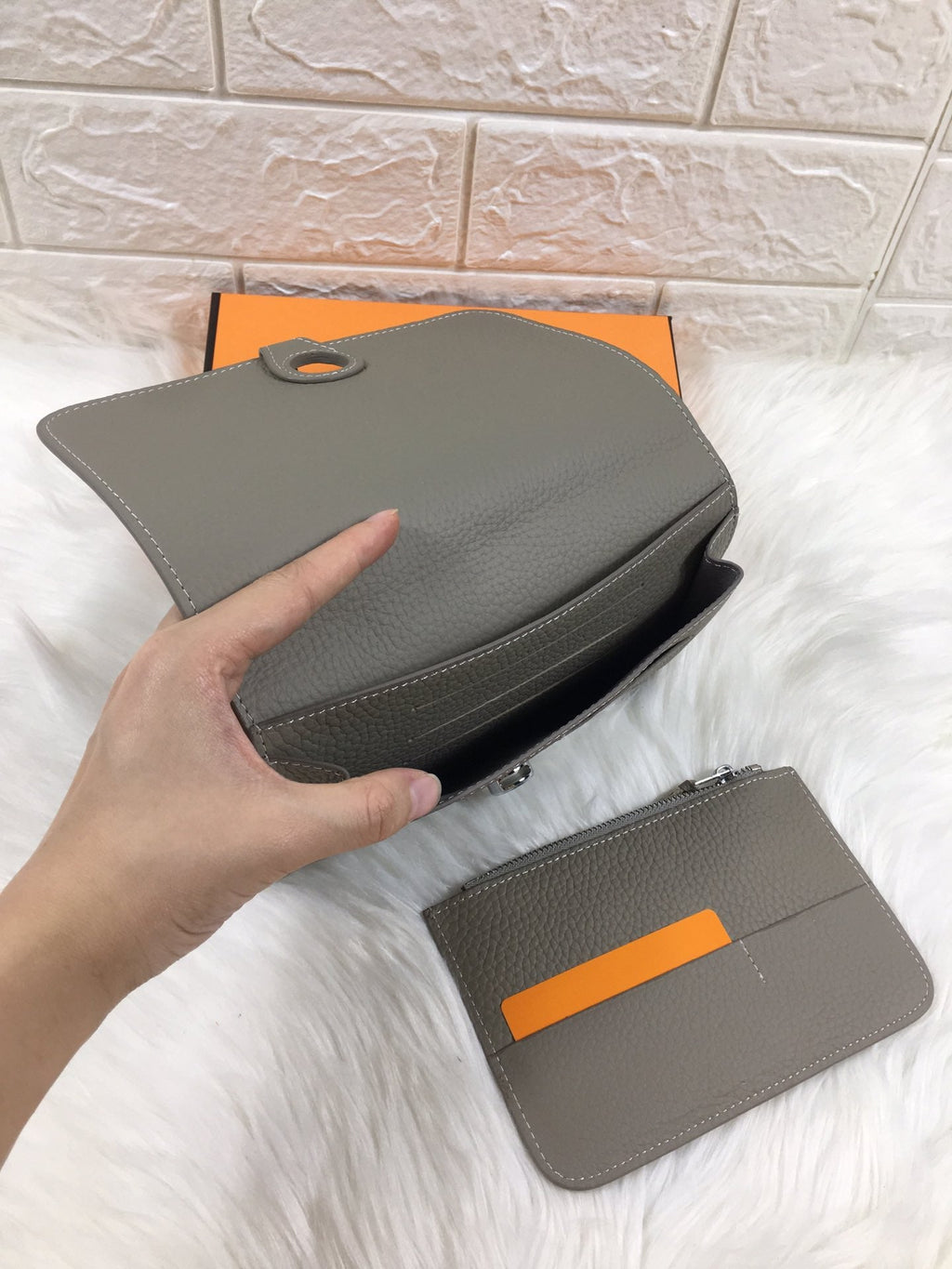 Hermes Dogon Wallet 20 Gray Grained Calfskin