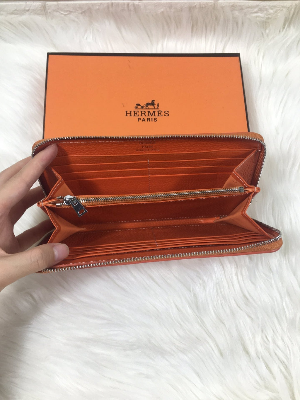 Hermes Silk'In Classic Wallet 20 Orange Grained Calfskin