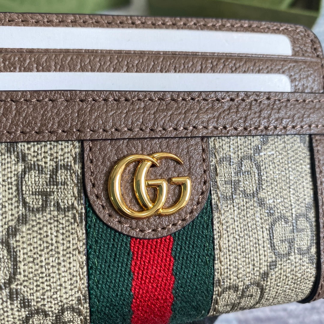 Gucci Ophidia 11 Wallet in Beige and Ebony Canvas