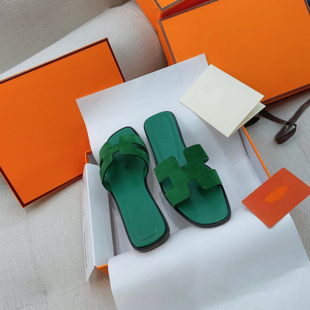 Hermes 0RAN Sandal Ocean Leather/Suede