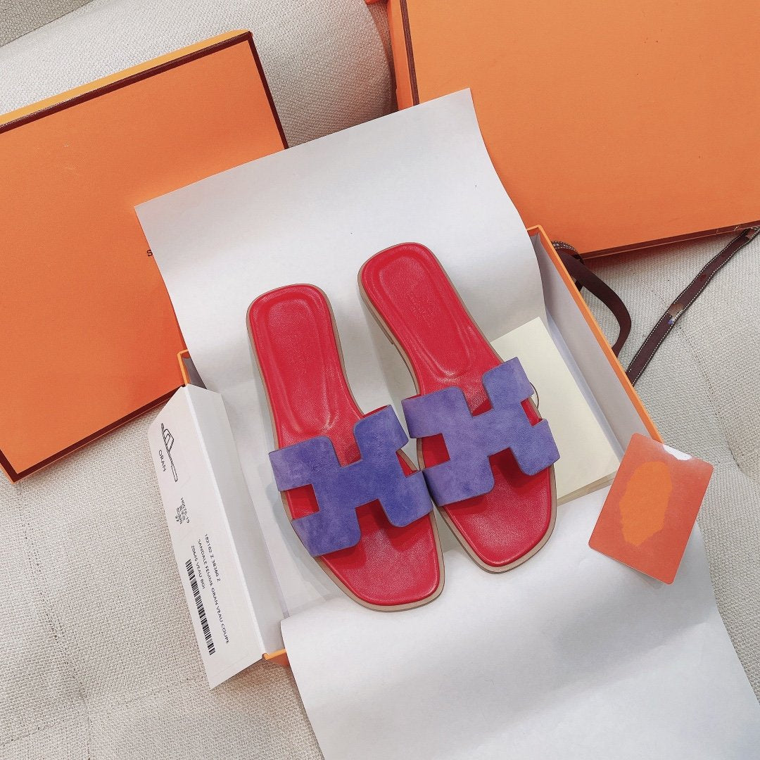 Hermes 0RAN Sandal Red/Violet Suede