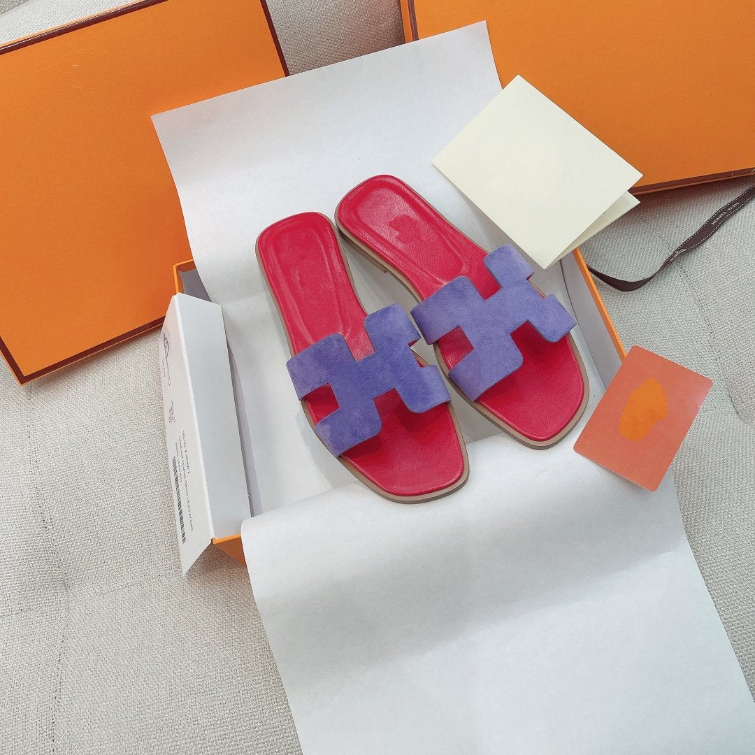 Hermes 0RAN Sandal Red/Violet Suede