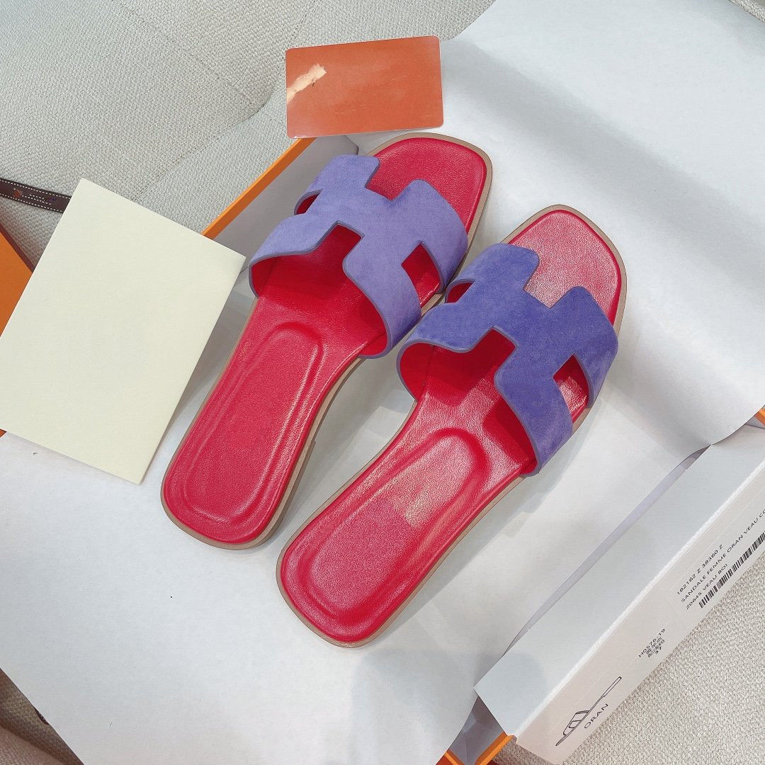 Hermes 0RAN Sandal Red/Violet Suede