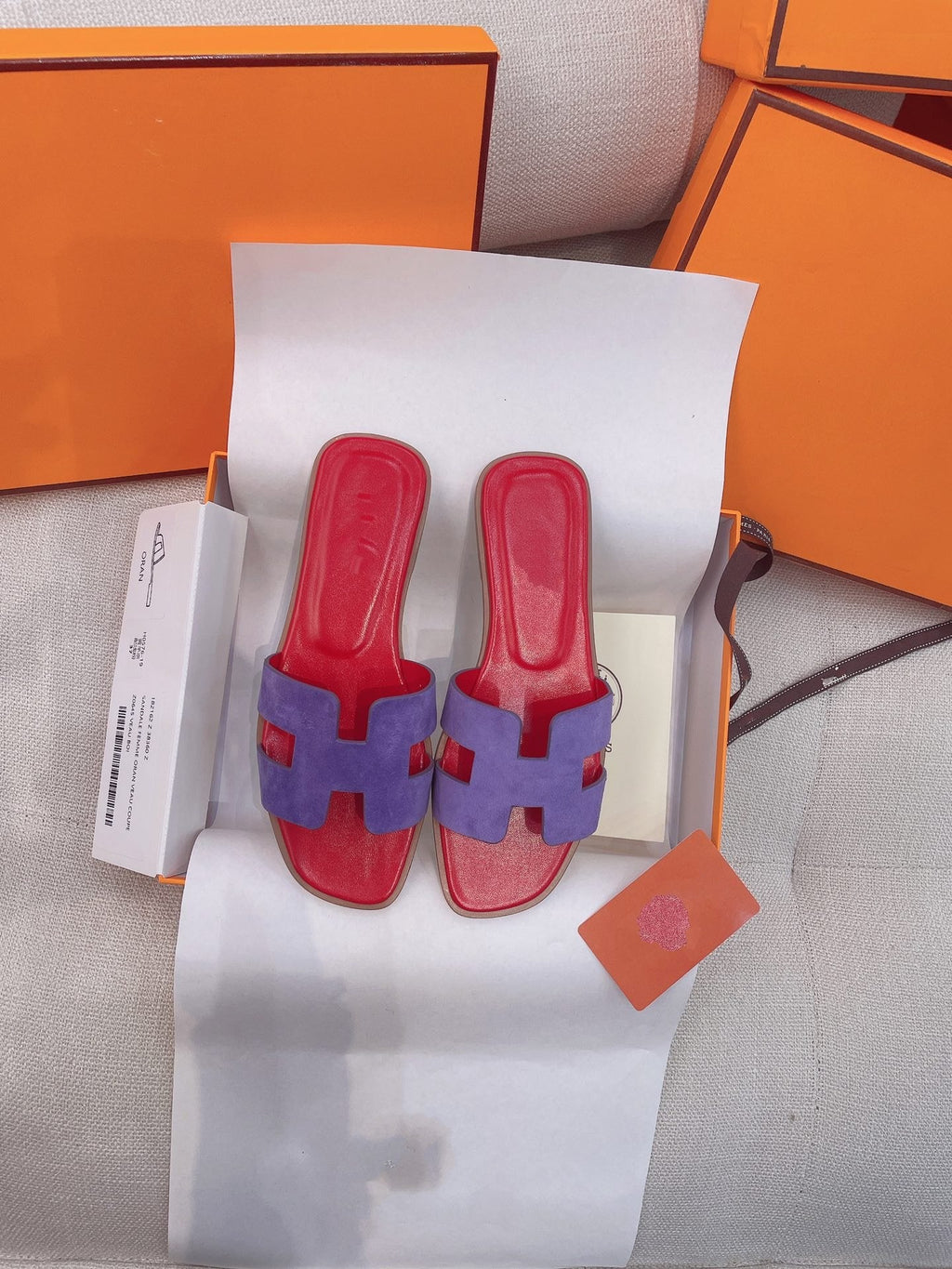 Hermes 0RAN Sandal Red/Violet Suede