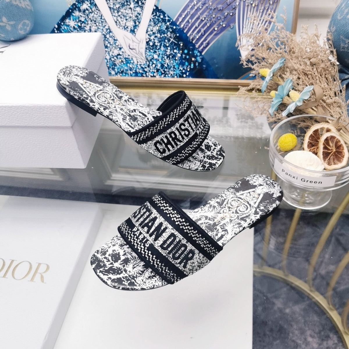 Dior CD Mule Dway Slide 10mm Multi-Motifs Style 17
