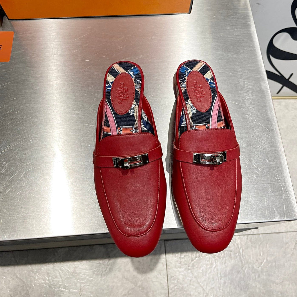 Hermes 0Z Mule Ruby Calfskin with Pattern