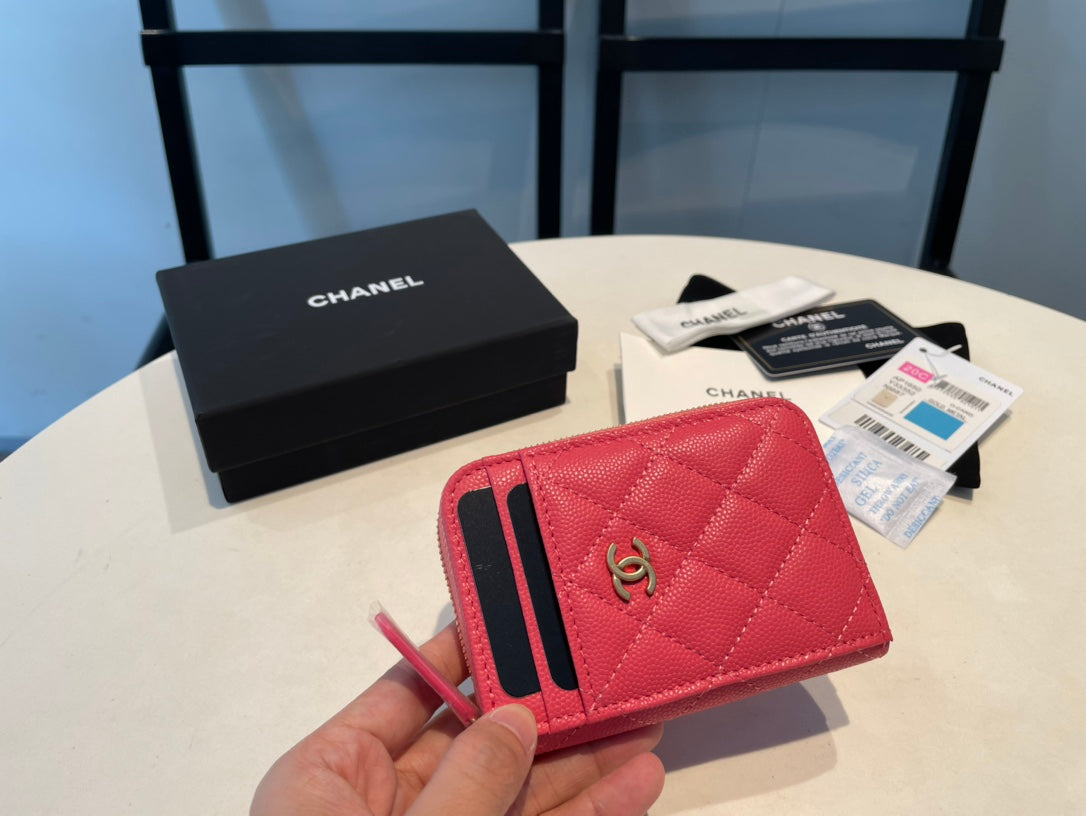 Chanel Zipped Coin Purse 11 Red Pink Grained Calfskin
