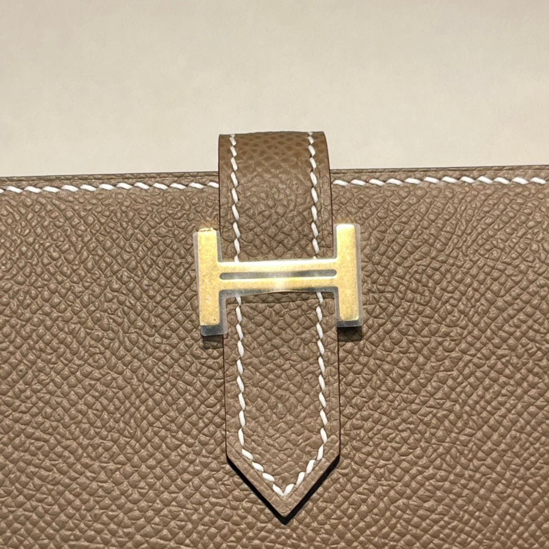 Hermes Mini Bearn Wallet 10.5 Etoupe Epsom Gold Hardware