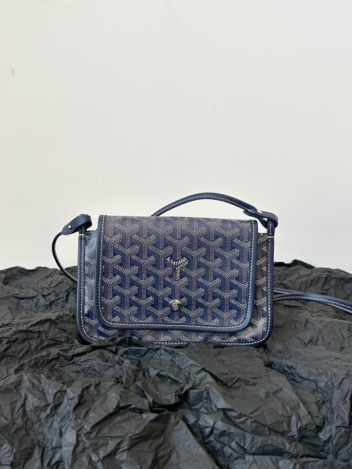 Goyard Plumet Pocket Wallet 20 in Navy Blue Goyardine Canvas and Lambskin Trim