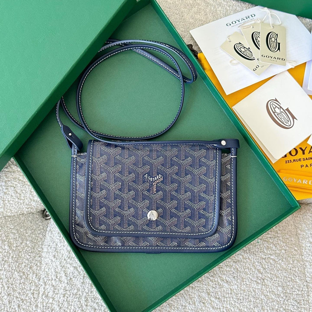 Goyard Plumet Pocket Wallet 20 in Navy Blue Goyardine Canvas and Lambskin Trim