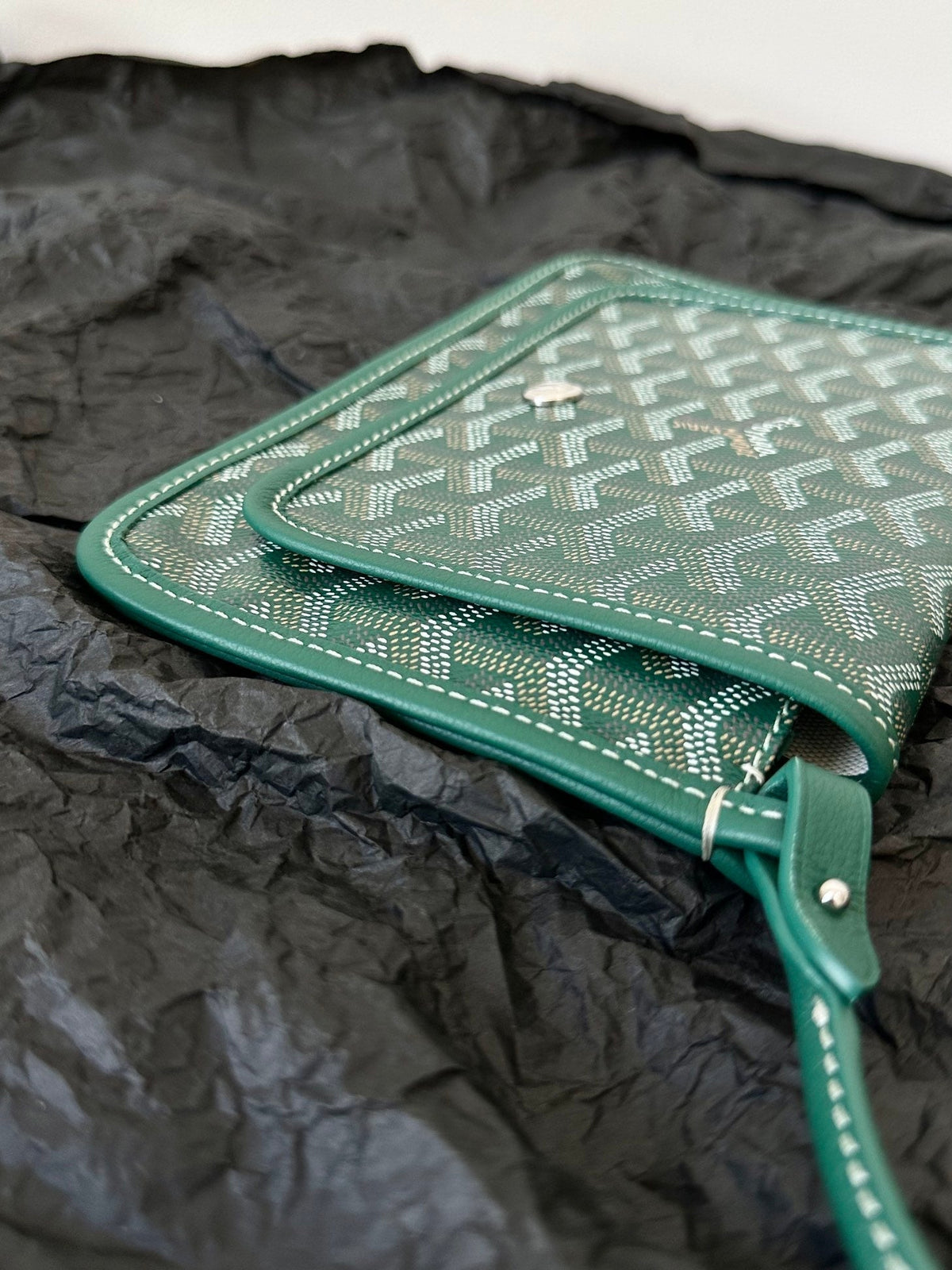 Goyard Plumet Pocket Wallet 20 in Green Goyardine Canvas and Lambskin Trim