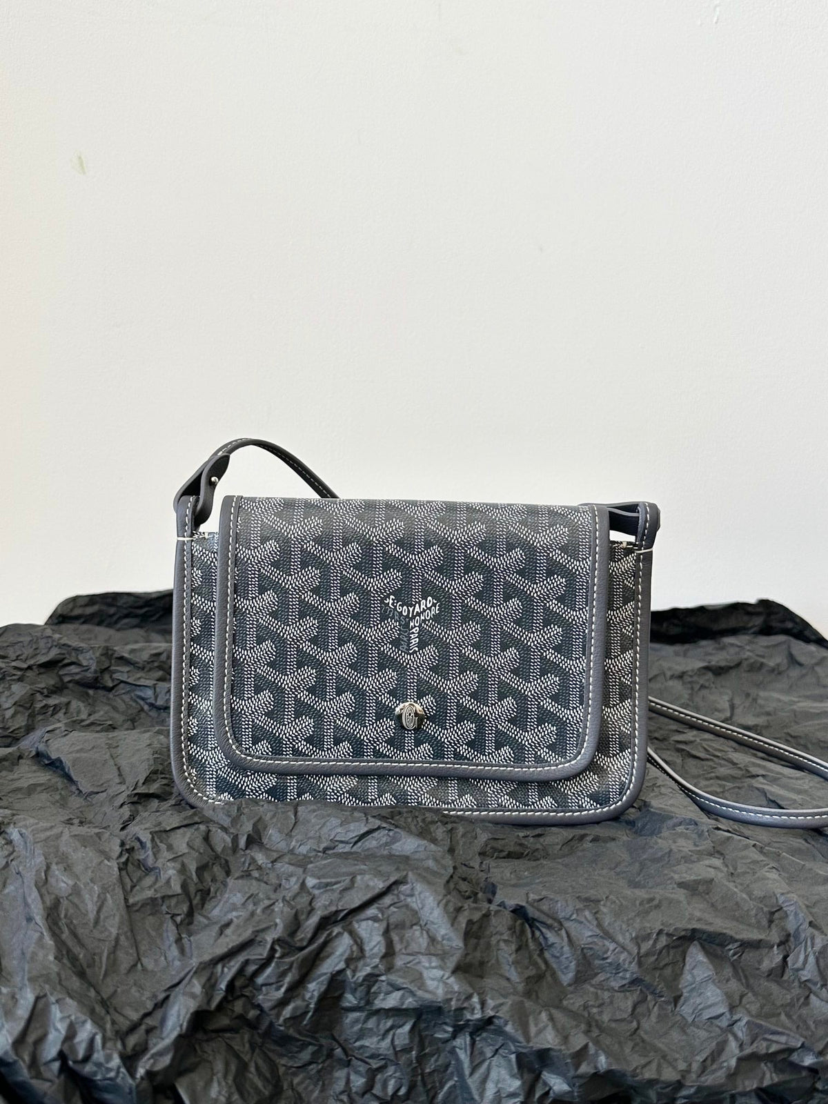 Goyard Plumet Pocket Wallet 20 in Grey Black Goyardine Canvas and Lambskin Trim