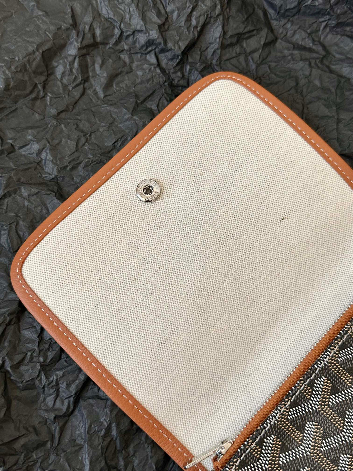 Goyard Plumet Pocket Wallet 20 in Black Goyardine Canvas and Tan Lambskin Trim