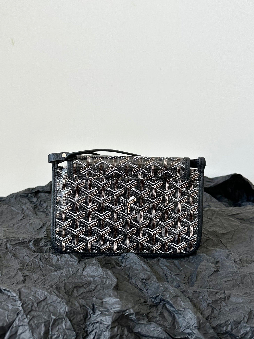 Goyard Plumet Pocket Wallet 20 in Black Goyardine Canvas and Lambskin Trim
