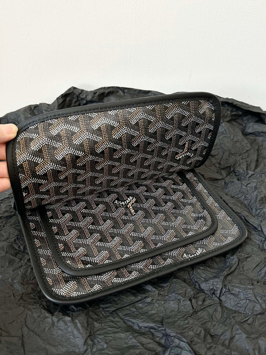 Goyard Plumet Pocket Wallet 20 in Black Goyardine Canvas and Lambskin Trim