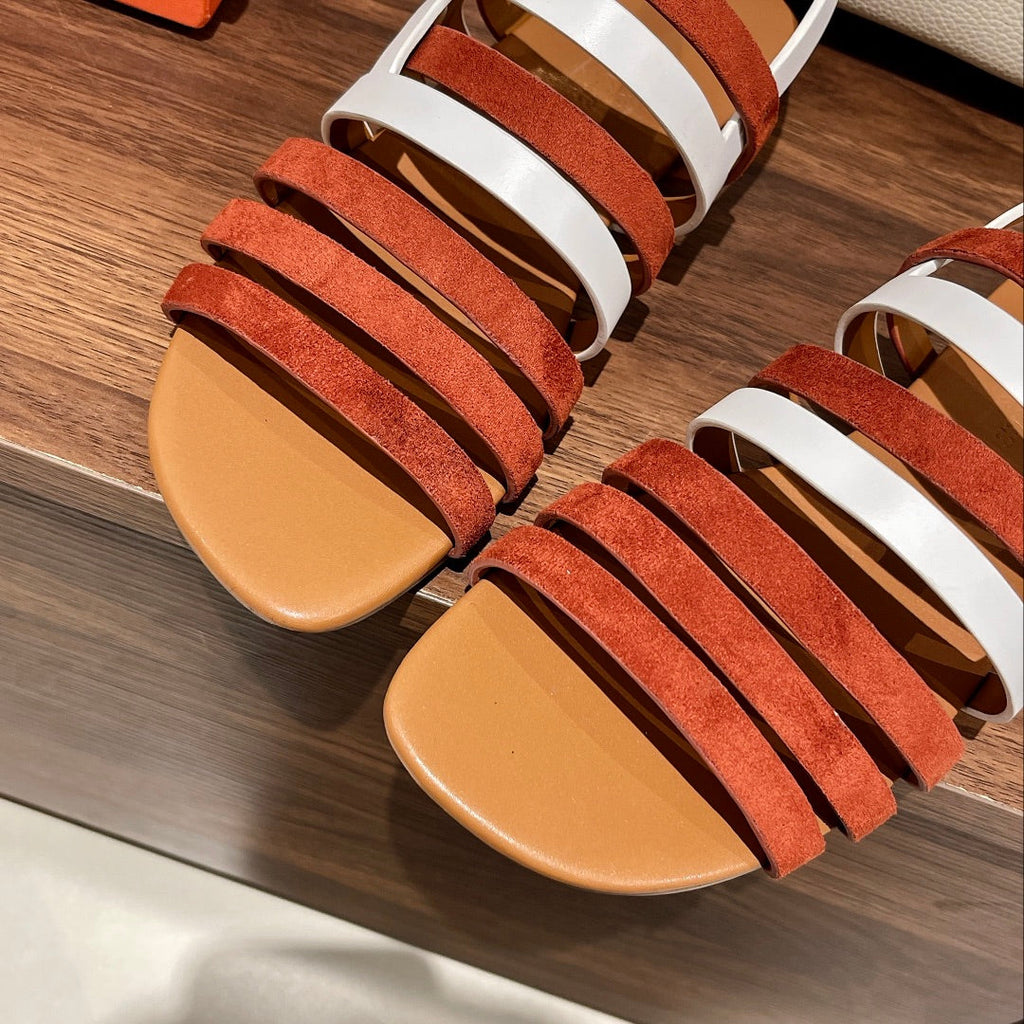 Hermes Ephese Sandal Caramel and White Calfskin