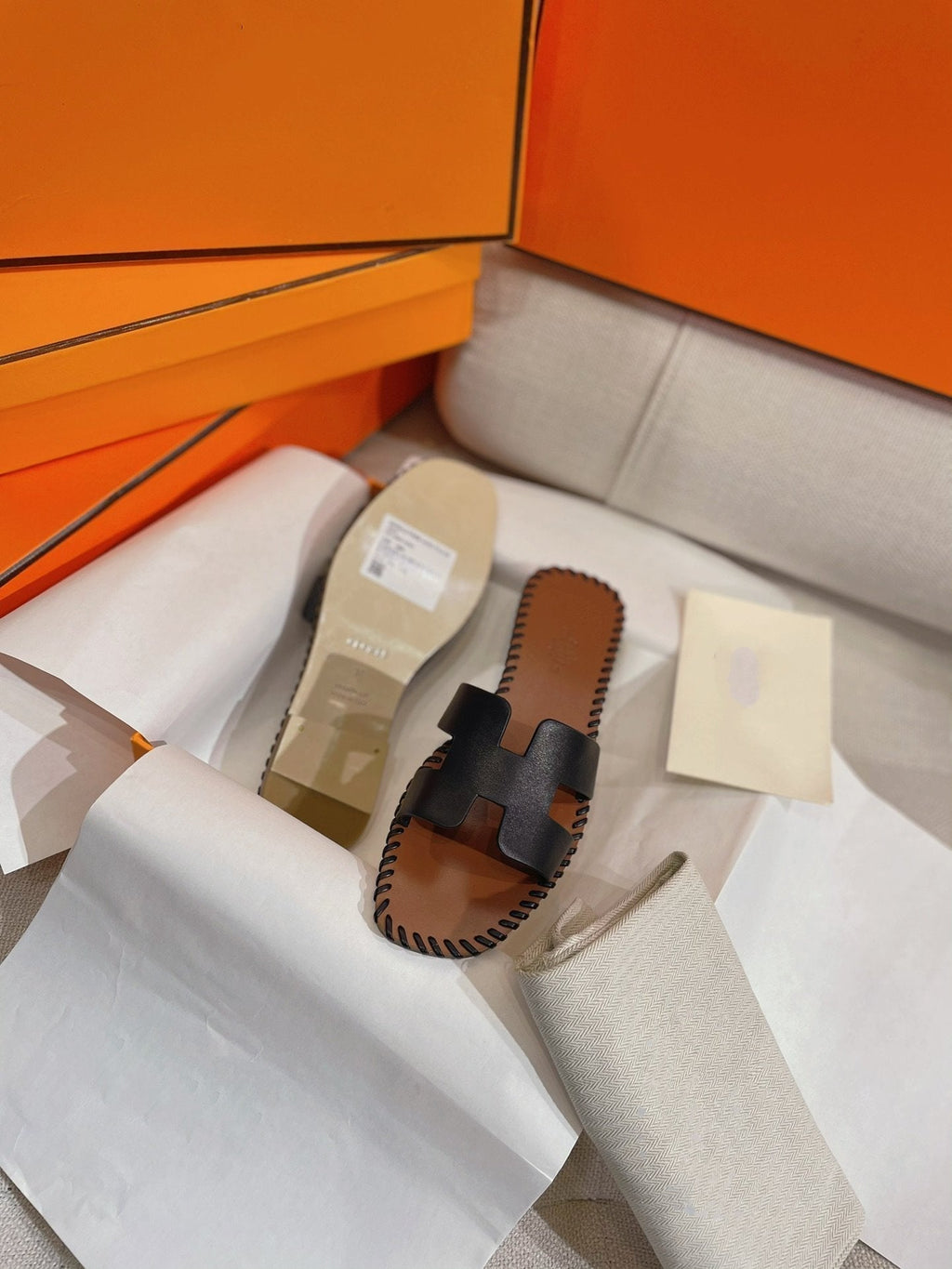 Hermes 0RAN Sandal Braided Calfskin Black