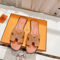 Hermes 0RAN Sandal Bright Orange Lambskin Attach Crystals