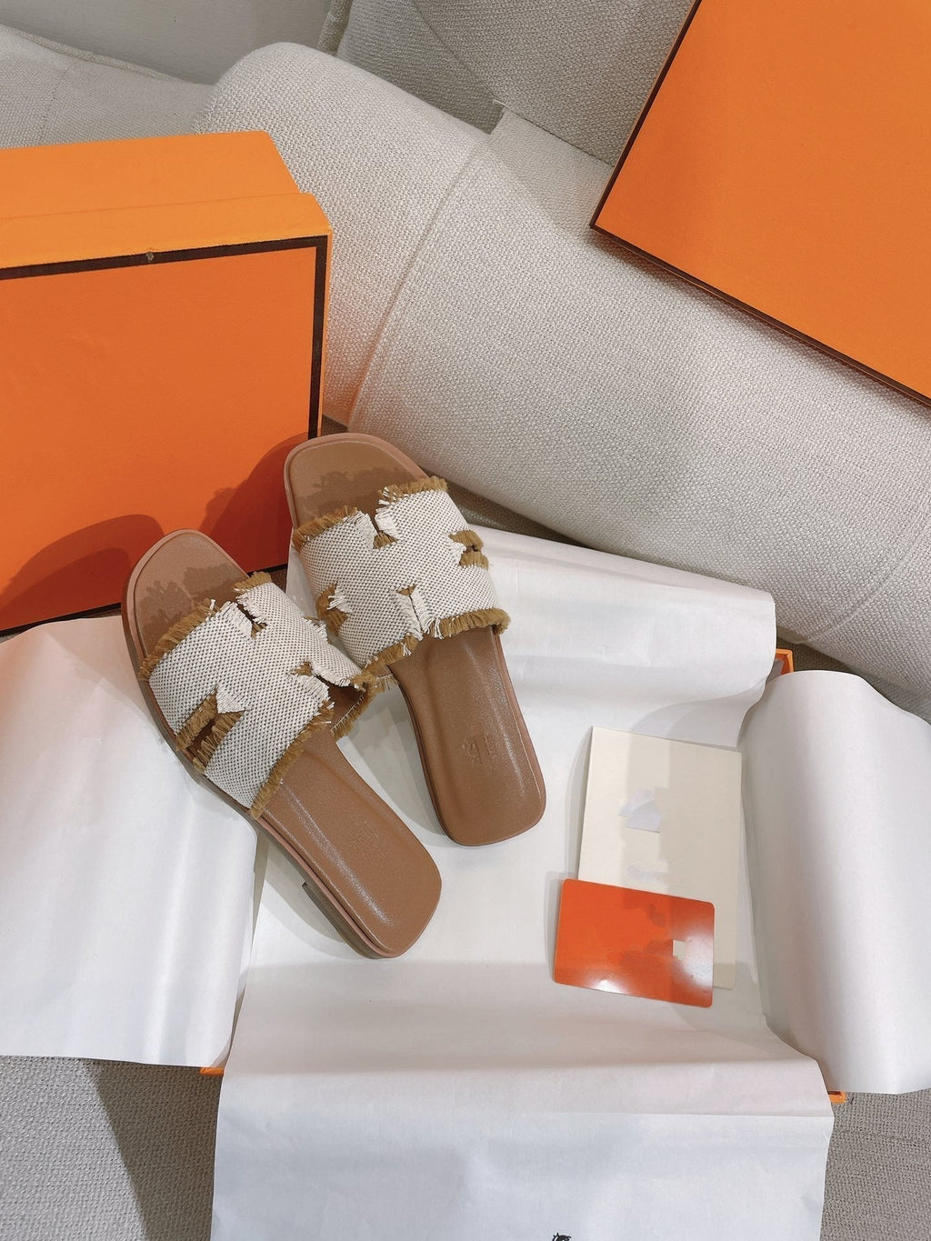 Hermes 0RAN Sandal Gray Cloud Canvas