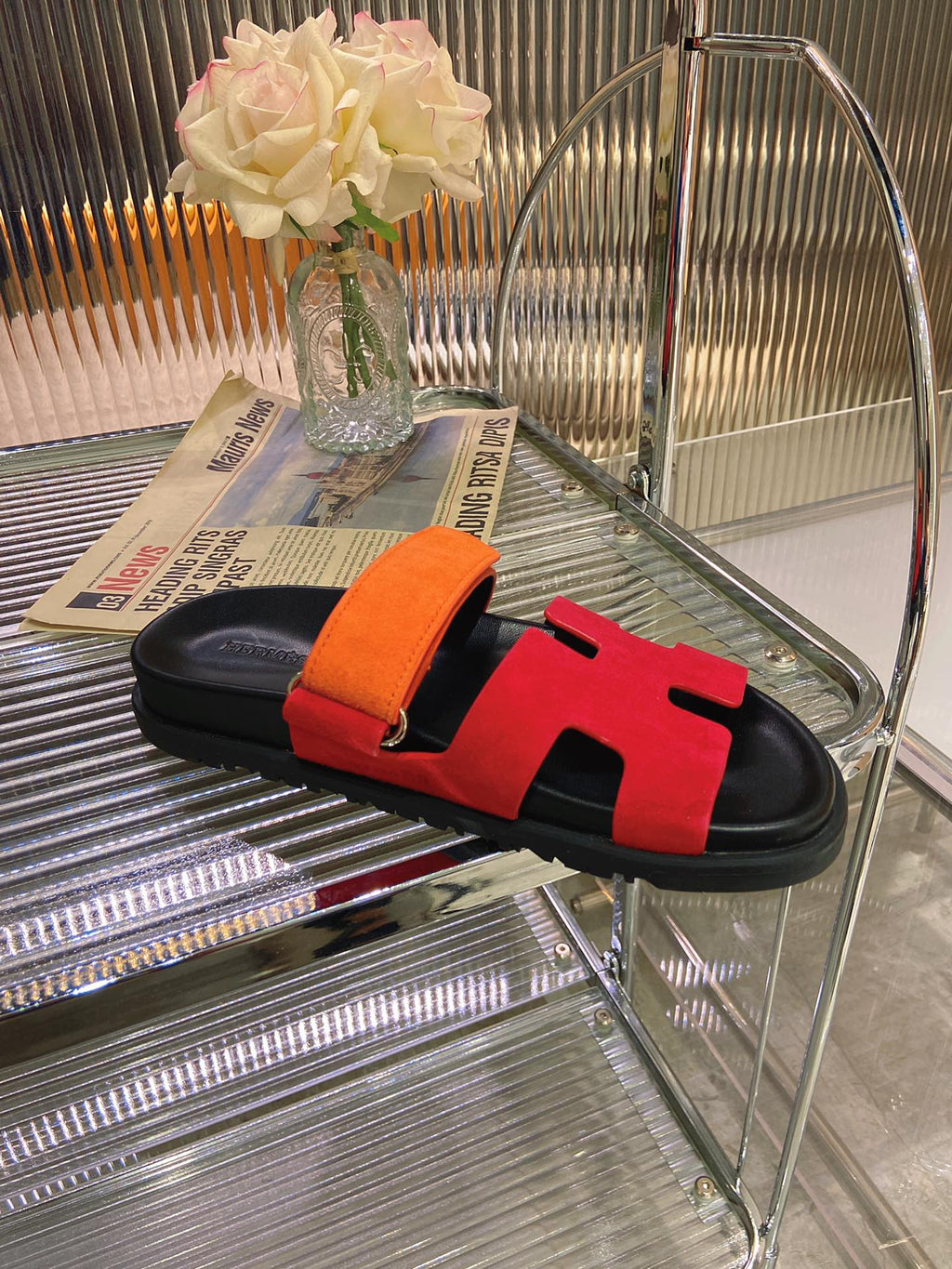 Hermes Chypre Sandal Red Mix Orange Suede