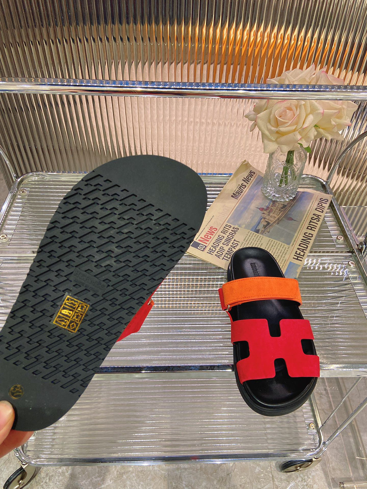 Hermes Chypre Sandal Red Mix Orange Suede