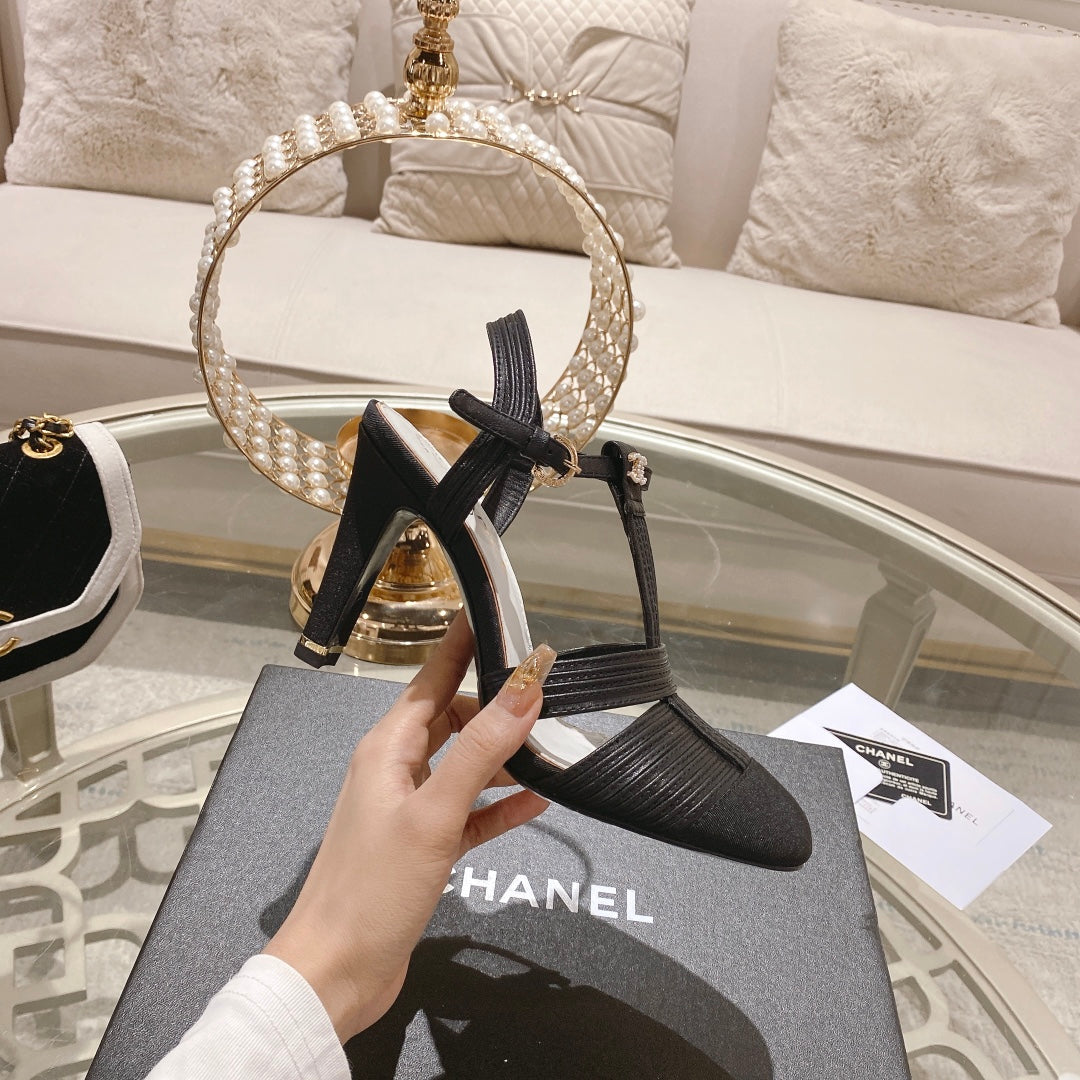 Chanel Double C Heeled Sandals Black Lambskin