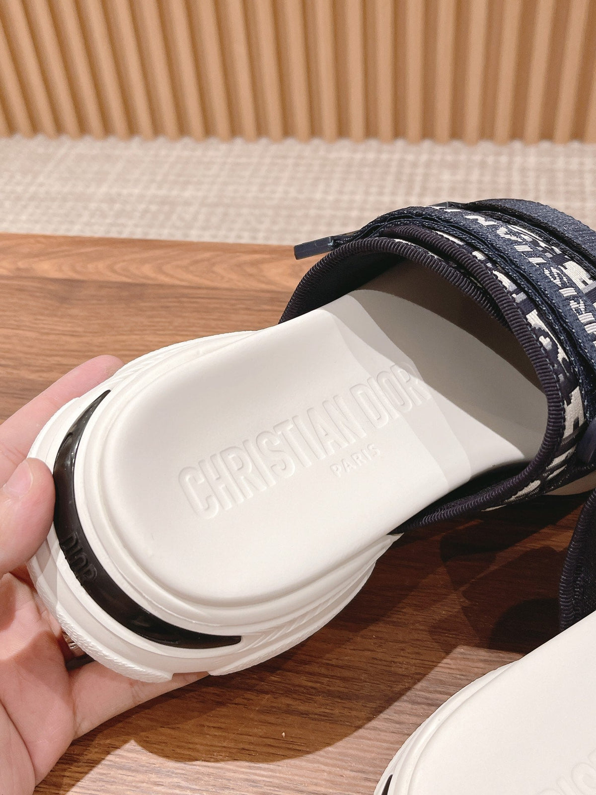Dior Platform Slides 25S 30 mm in Midnight Blue Mix White Fabric and Calfskin