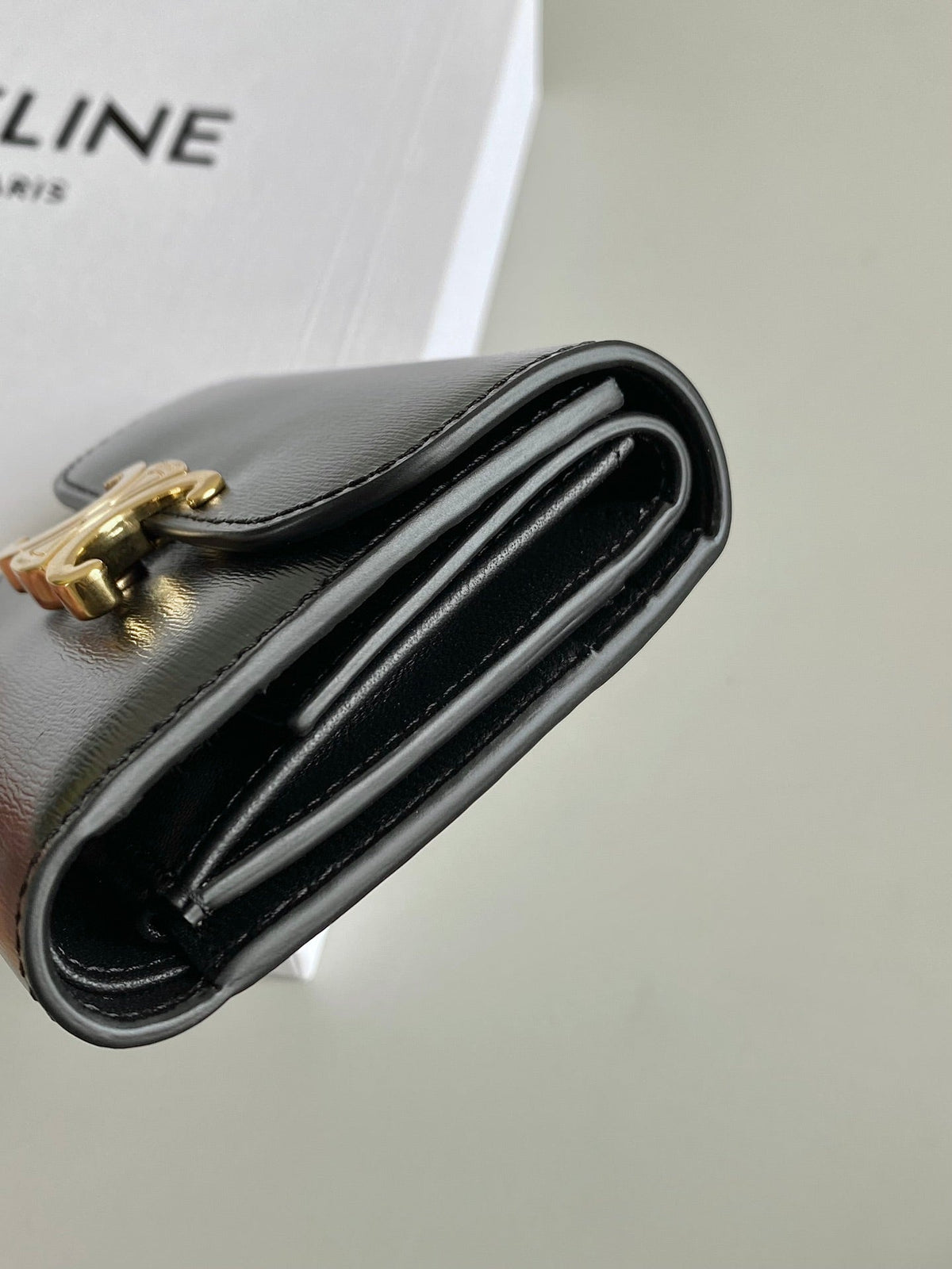 Celine Triphome 10 Trifold Wallet Calfskin Black
