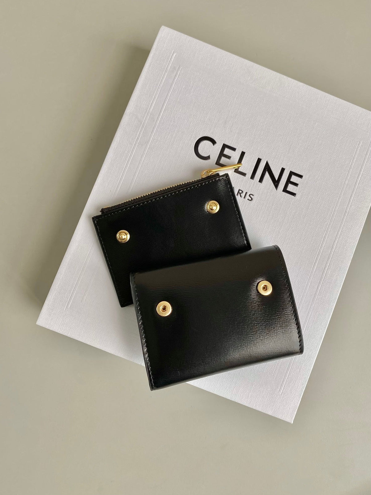 Celine Triomphe 9 Wallet Two-In-One Black Calfskin