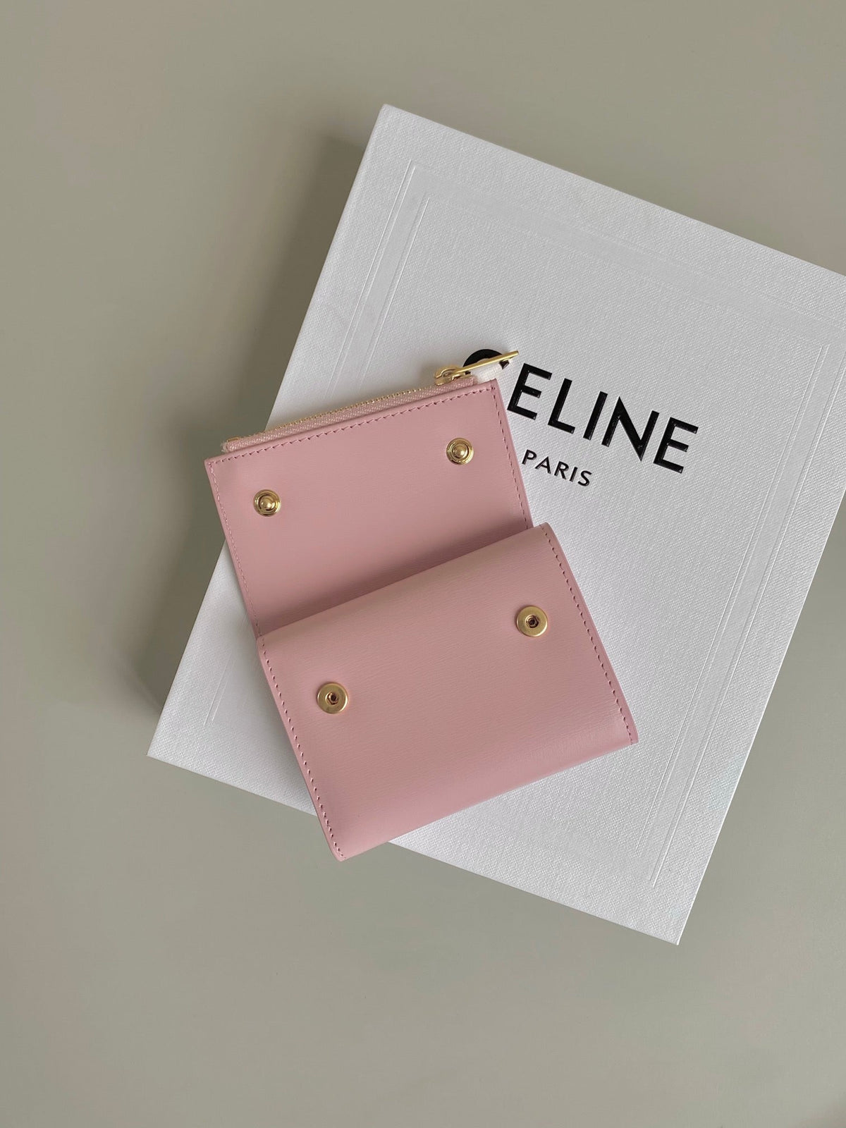 Celine Triomphe 9 Wallet Two-In-One Pink Pastel Calfskin