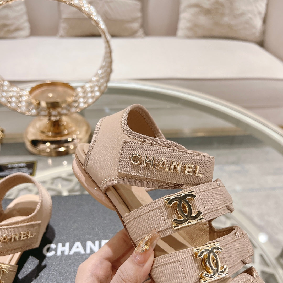 Chanel Double C Xiaoxiang Chain Fabric Head Chunky Sandal Cream Lambskin