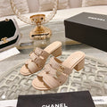 Chanel Double C Xiaoxiang Chain Fabric Head Chunky High Heel Cream Lambskin