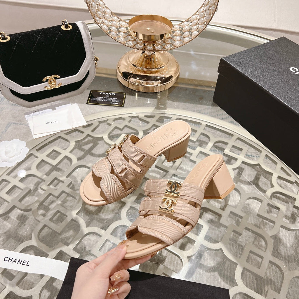 Chanel Double C Xiaoxiang Chain Fabric Head Chunky High Heel Cream Lambskin