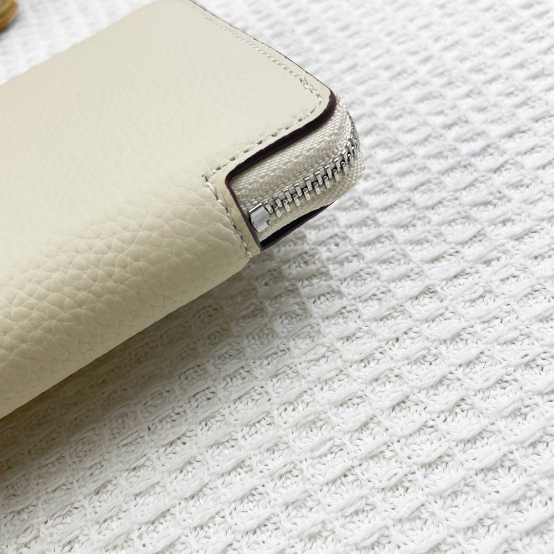 Hermes Silk'In Classic Wallet 20 White Grained Calfskin