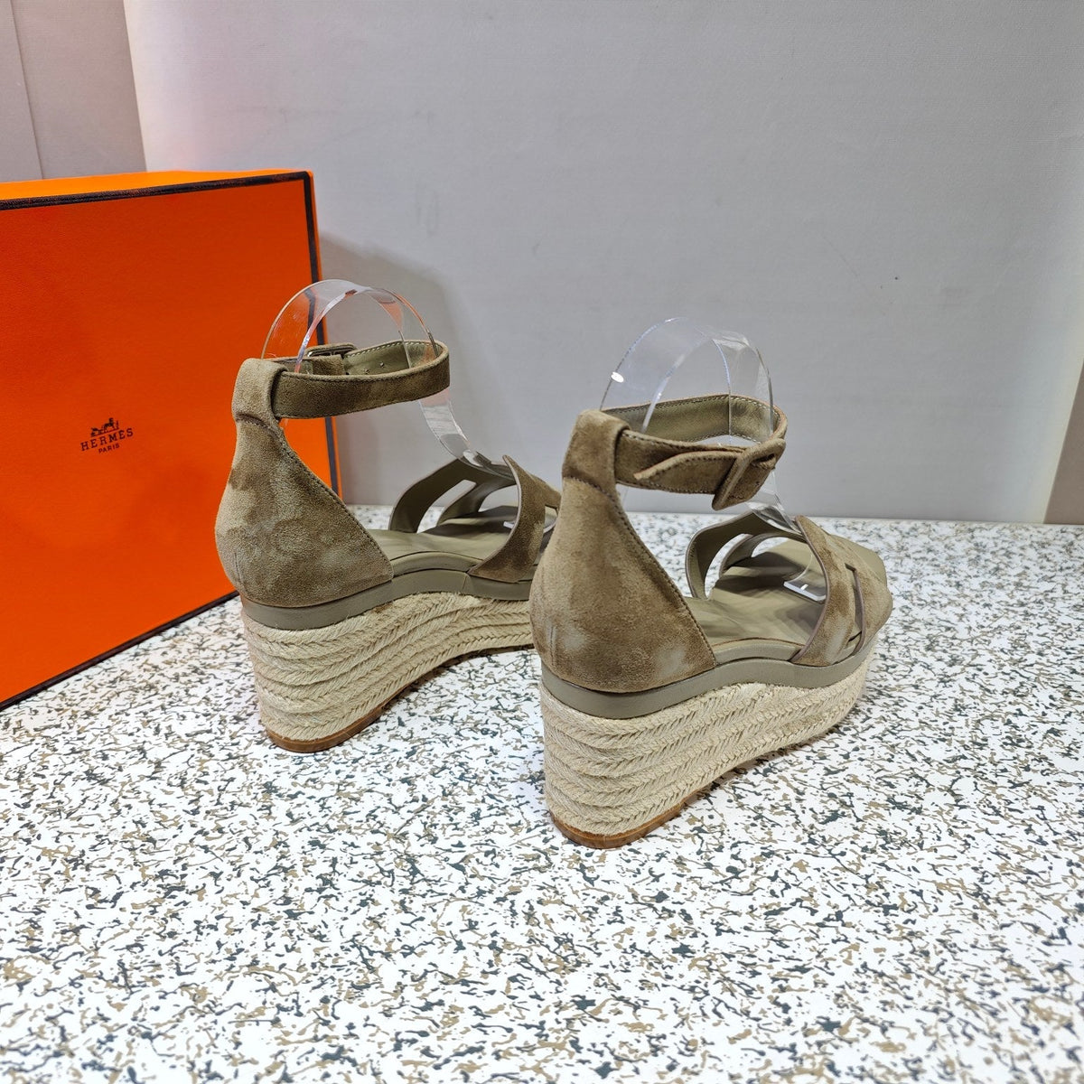 Hermes Elda Espadrille 80 Mocha Brown Suede
