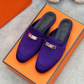 Hermes 0Z Mule Violet Silk Thick Cloth/Sheepskin