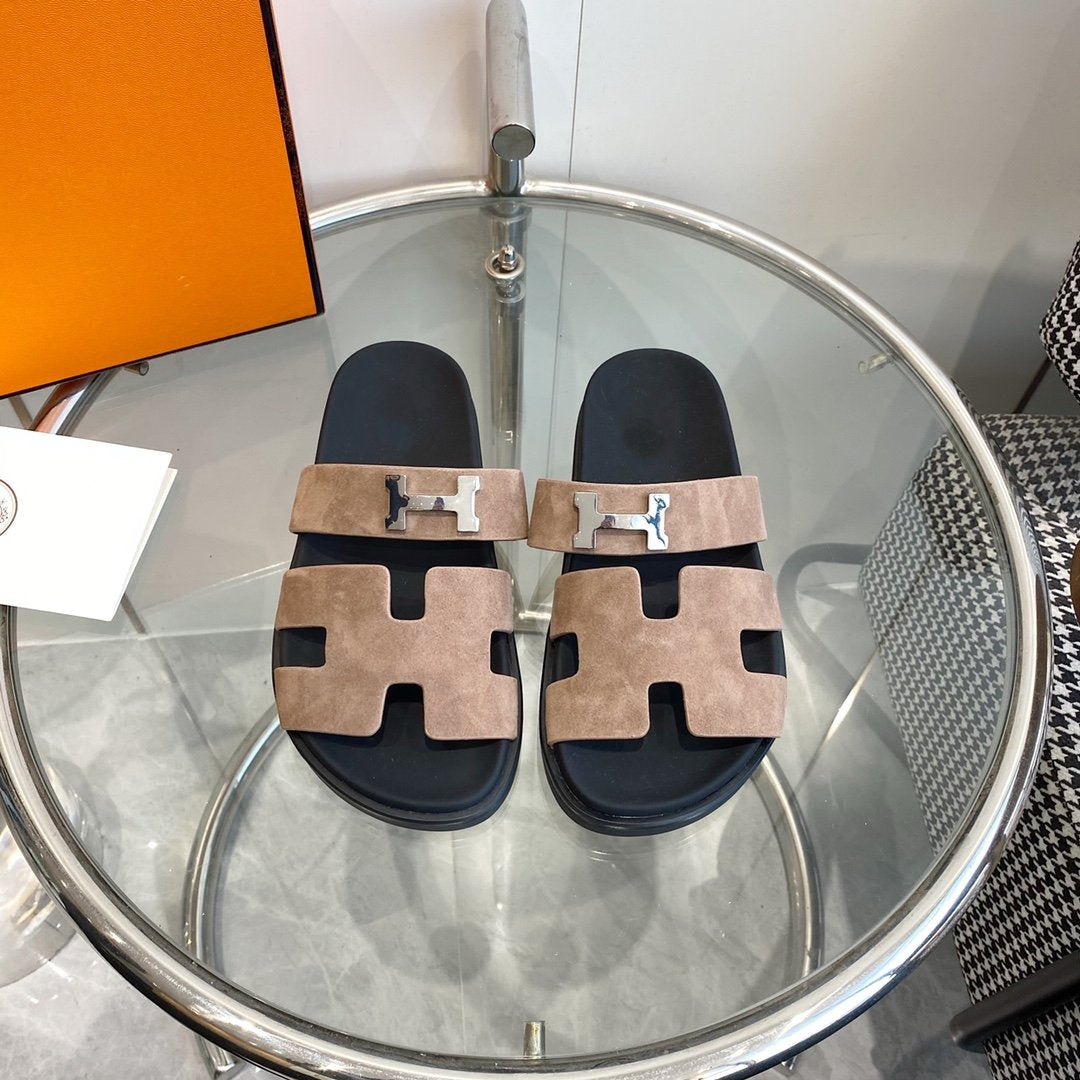 Hermes Chypre Sandal Light Brown Suede