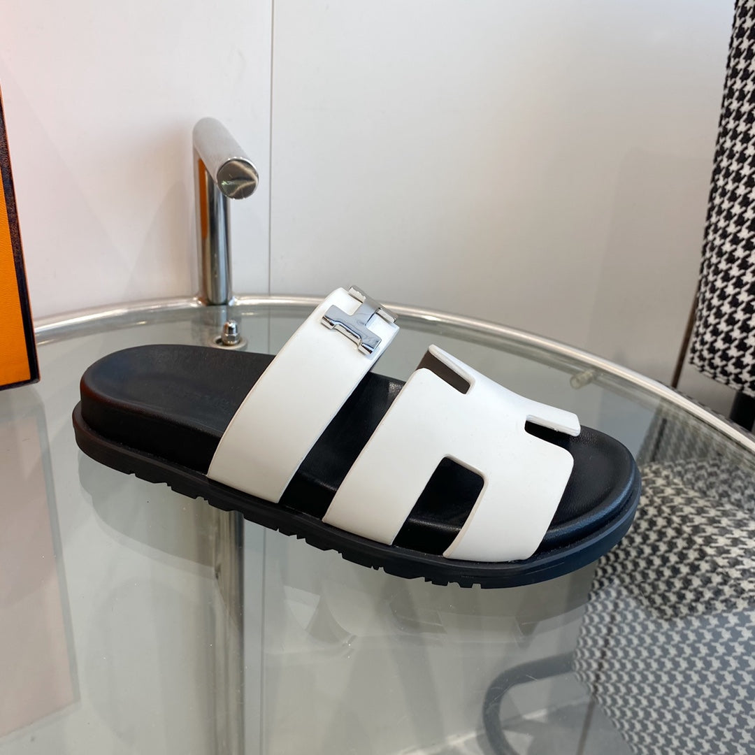 Hermes Chypre Sandal White Leather