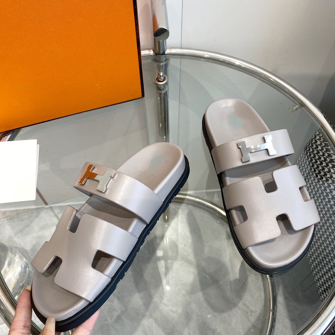Hermes Chypre Sandal Gray Leather