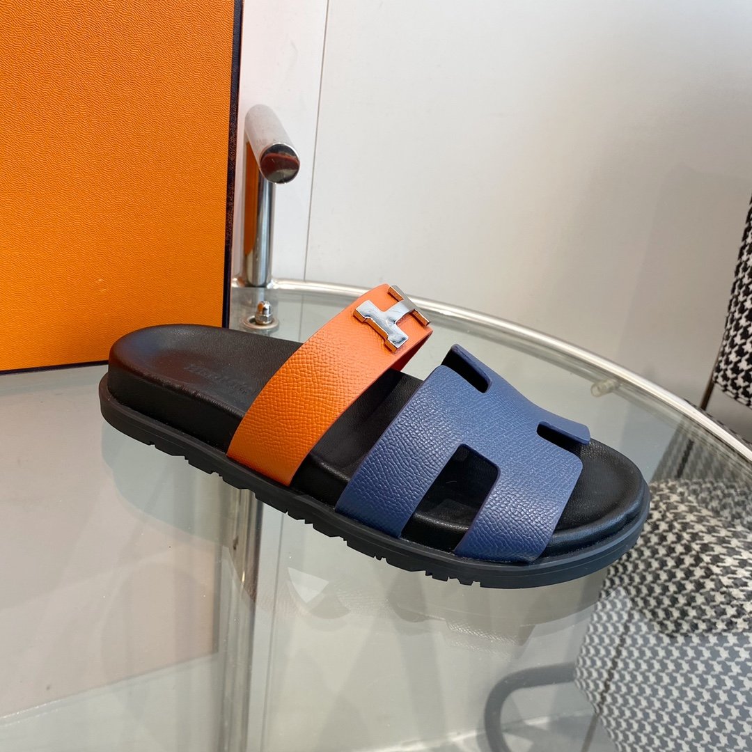 Hermes Chypre Sandal Charcoal Blue Leather