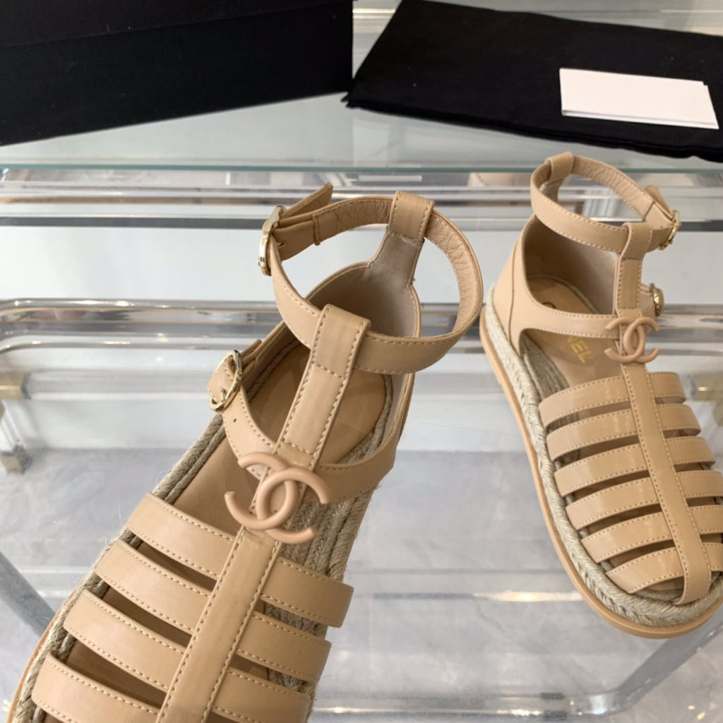 Chanel Medium Roman Sandals Beige Lambskin