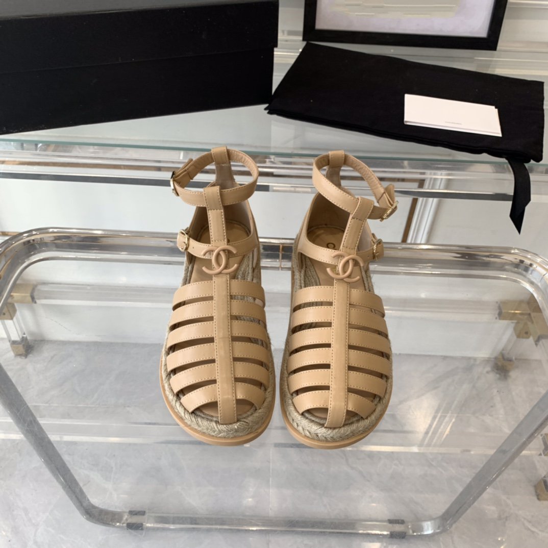Chanel Medium Roman Sandals Beige Lambskin