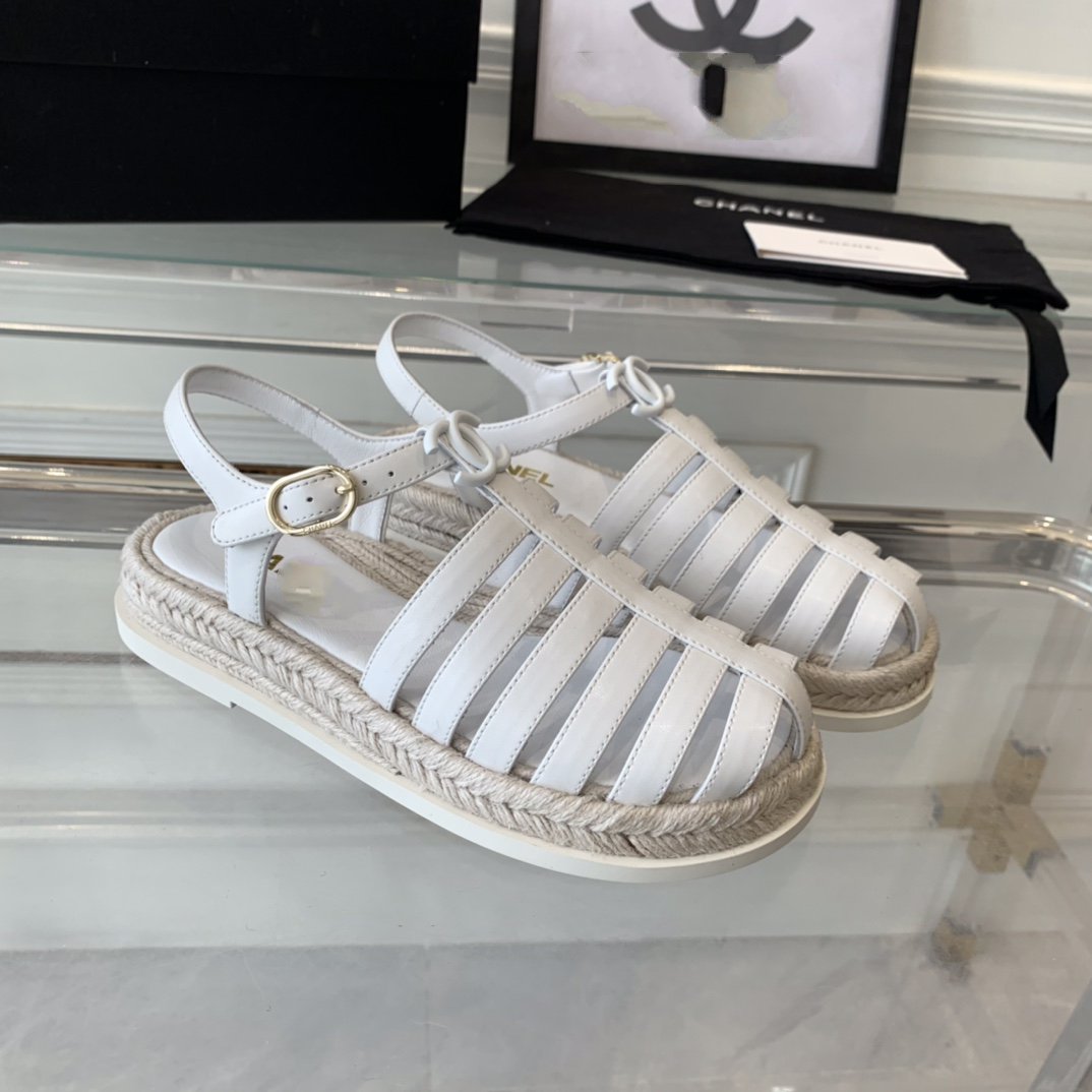 Chanel Roman Sandals White Lambskin